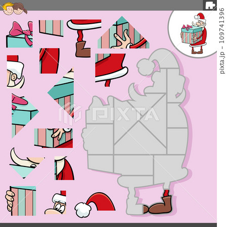 jigsaw puzzle with cartoon Santa Claus with present 109741396