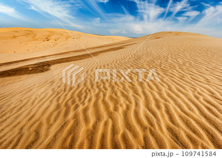 Desert sand dunes on sunrise Desert sand dunes on sunrise 109741584