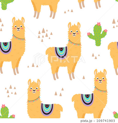 seamless pattern with cartoon llama seamless pattern with cartoon llama 109741903