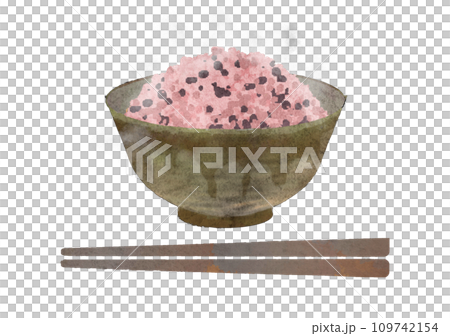 黑米和筷子放在蒸氣碗裡的水彩插圖 109742154