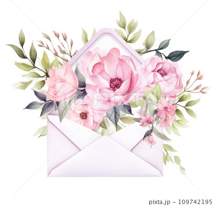 watercolor envelope holding flowers illustration 109742195