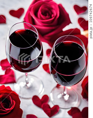 Romantic atmosphere with red wine and roses.のイラスト素材 [109742674] - PIXTA