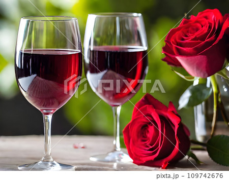 Hearts wine roses men women love exquisite. 109742676