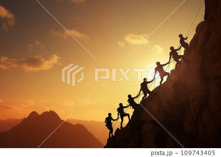 Silhouette of climbing, Business success teamwork concept by Generative AI Silhouette of climbing, Business success teamwork concept by Generative AI 109743405