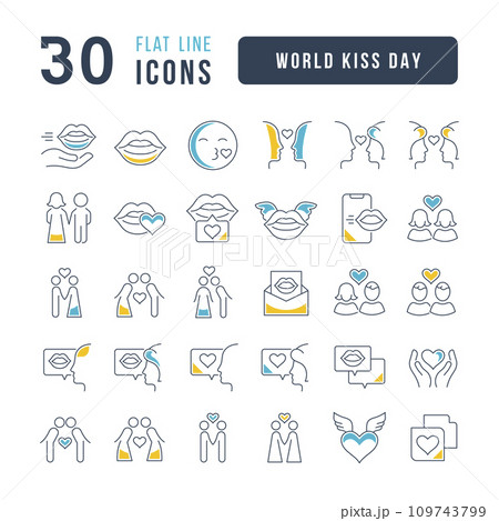 Set of linear icons of World Kiss Day 109743799
