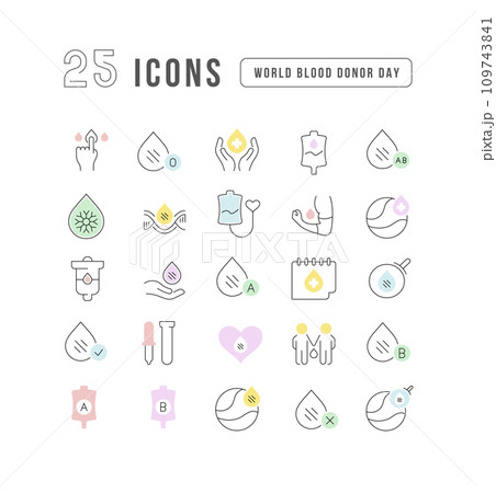 Vector Line Icons of World Blood Donor Day Vector Line Icons of World Blood Donor Day 109743841