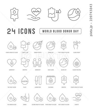 Vector Line Icons of World Blood Donor Day Vector Line Icons of World Blood Donor Day 109743843