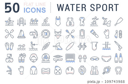 Set Vector Line Icons of Water Sport. Set Vector Line Icons of Water Sport. 109743988