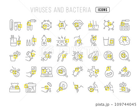Set of linear icons of Viruses and Bacteria 109744045