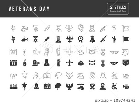 Set of simple icons of Veterans Day Set of simple icons of Veterans Day 109744243