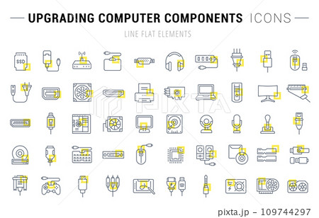 Set Vector Line Icons of Upgrading Computer Components Set Vector Line Icons of Upgrading Computer Components 109744297