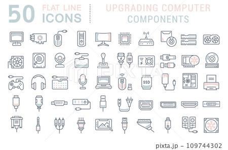 Set Vector Line Icons of Upgrading Computer Components Set Vector Line Icons of Upgrading Computer Components 109744302