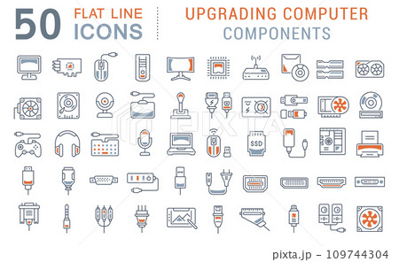 Set Vector Line Icons of Upgrading Computer Components 109744304