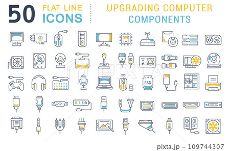 Set Vector Line Icons of Upgrading Computer Components Set Vector Line Icons of Upgrading Computer Components 109744307