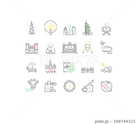 Set Vector Line Icons of United Arab Emirates. Set Vector Line Icons of United Arab Emirates. 109744325