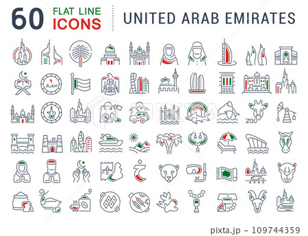 Set Vector Line Icons of United Arab Emirates. 109744359