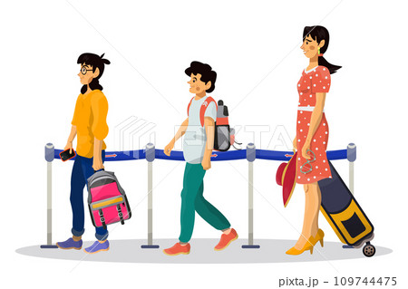 Vector cartoon illustration of queue in airport or railway station. Family concept. Vector cartoon illustration of queue in airport or railway station. Family concept. 109744475