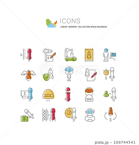 Set Vector Line Icons of Space Business 109744541