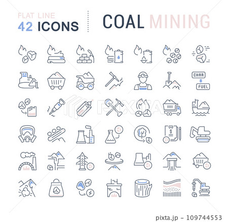 Set Vector Line Icons of Coal Mining Set Vector Line Icons of Coal Mining 109744553
