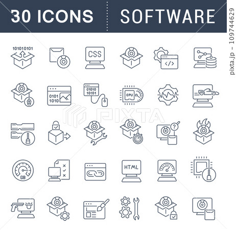 Set Vector Line Icons of Software 109744629