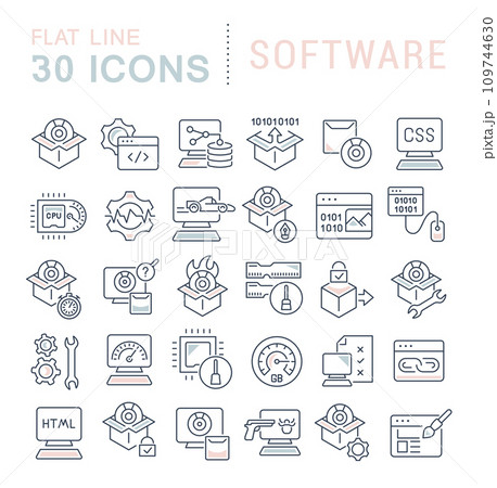 Set Vector Line Icons of Software 109744630