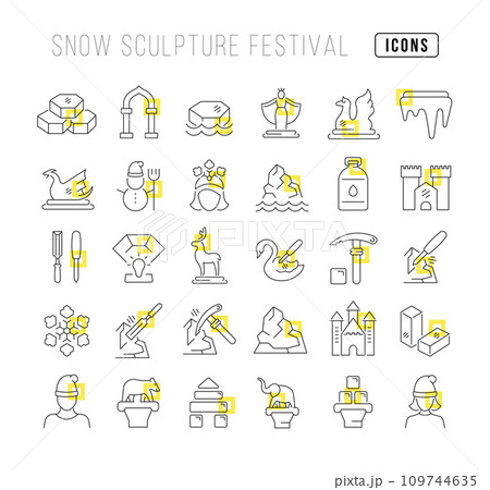 Vector Line Icons of Snow Sculpture Festival 109744635
