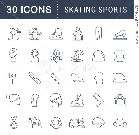 Set Vector Line Icons of Skating Sports. Set Vector Line Icons of Skating Sports. 109744679