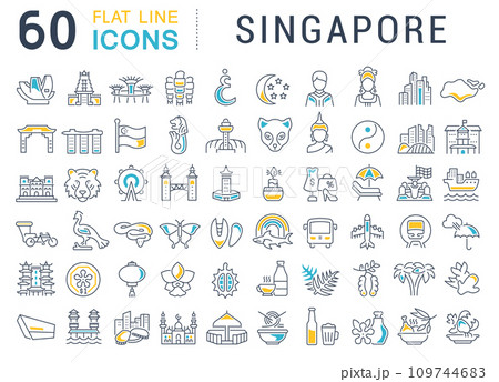 Set Vector Line Icons of Singapore. Set Vector Line Icons of Singapore. 109744683