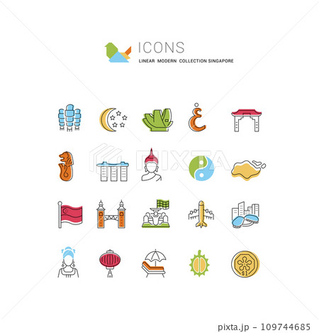 Set Vector Line Icons of Singapore. Set Vector Line Icons of Singapore. 109744685