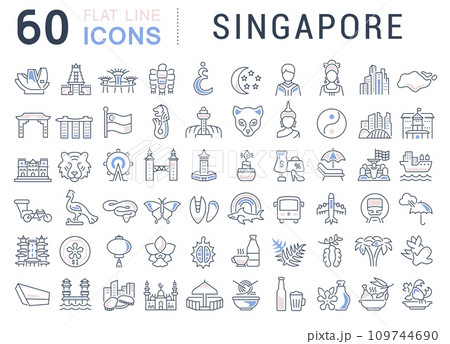 Set Vector Line Icons of Singapore. Set Vector Line Icons of Singapore. 109744690