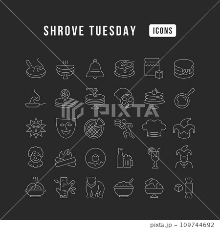 Set of linear icons of Shrove Tuesday 109744692
