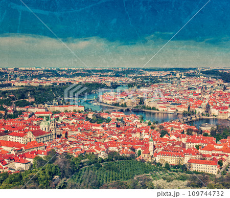 View of Charles Bridge over Vltava river and Old city from Petri 109744732