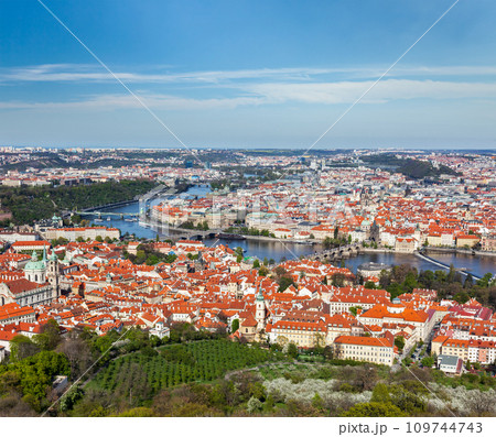 View of Charles Bridge over Vltava river and Old city from Petri 109744743