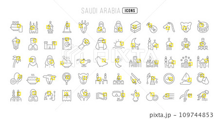 Set of linear icons of Saudi Arabia 109744853