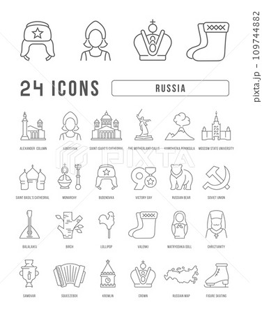 Set of linear icons of Russia 109744882