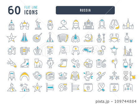 Set of linear icons of Russia 109744884