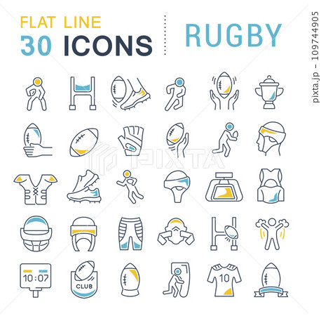 Set Vector Line Icons of Rugby. 109744905