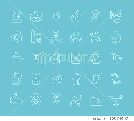 Set Vector Line Icons of Robots Set Vector Line Icons of Robots 109744925
