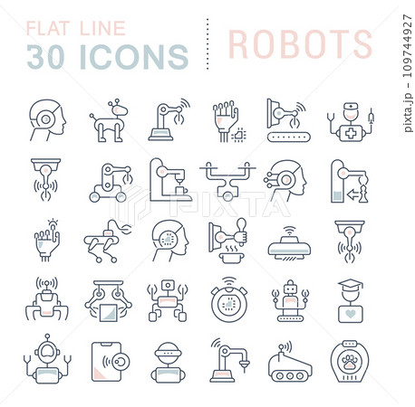 Set Vector Line Icons of Robots 109744927