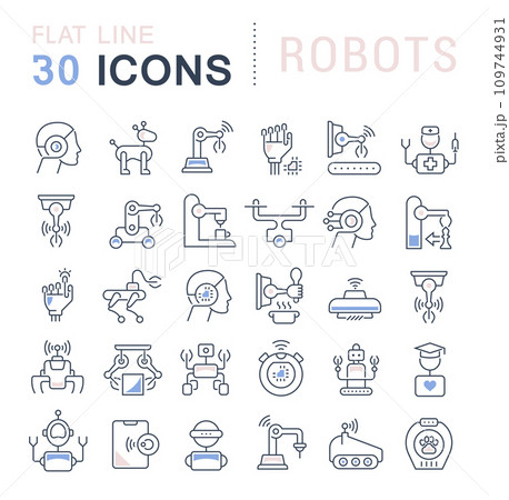 Set Vector Line Icons of Robots Set Vector Line Icons of Robots 109744931