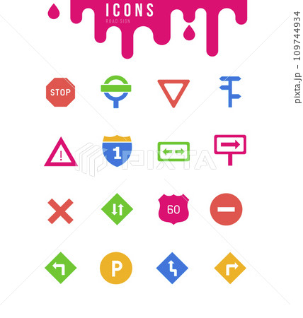 Set of Simple Icons of Road Sign Set of Simple Icons of Road Sign 109744934