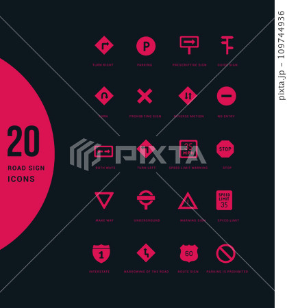 Set of Simple Icons of Road Sign 109744936