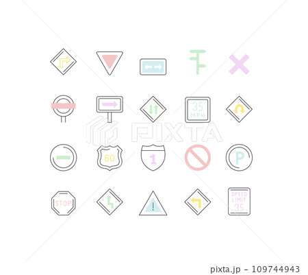Set Vector Line Icons of Road Sign 109744943