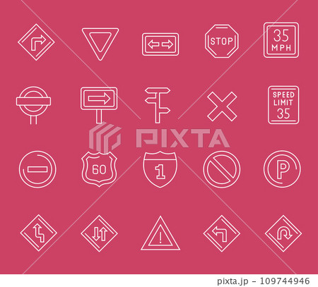 Set Vector Line Icons of Road Sign 109744946