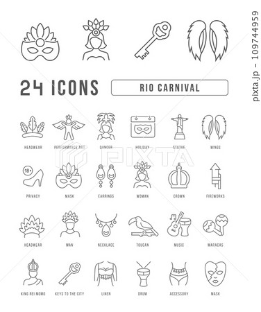Vector Line Icons of Rio Carnival Vector Line Icons of Rio Carnival 109744959