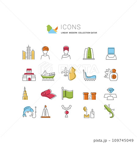 Set Vector Line Icons of Qatar. 109745049