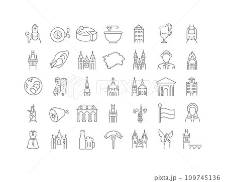 Set of linear icons of Prague Set of linear icons of Prague 109745136