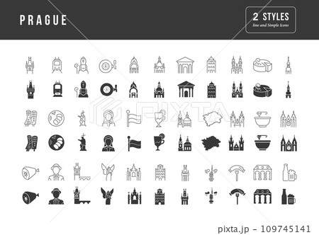 Set of simple icons of Prague Set of simple icons of Prague 109745141