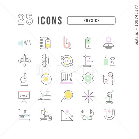 Set of linear icons of Physics 109745177