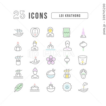 Vector Line Icons of Loi Krathong Vector Line Icons of Loi Krathong 109745200